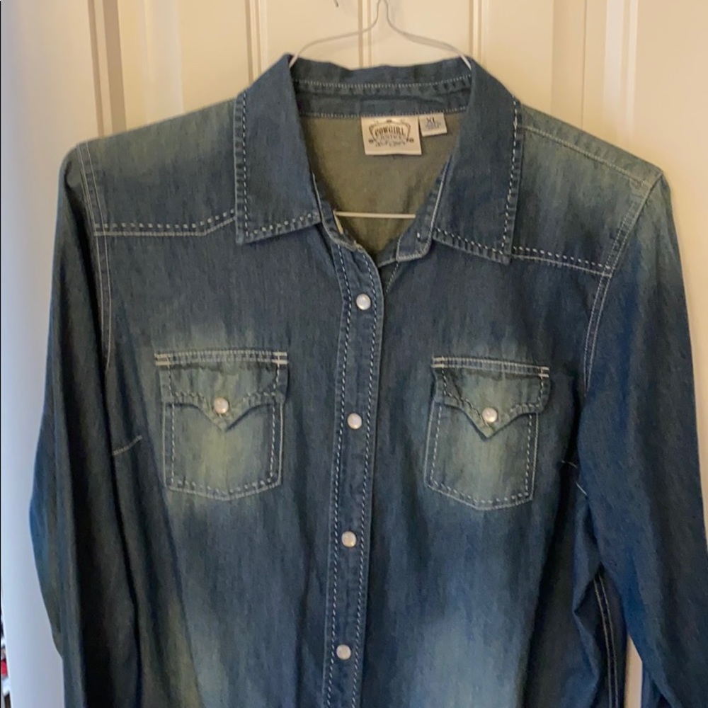 Denim Dress with Pearl Snaps